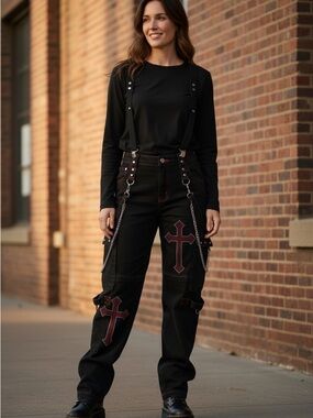 Hot Topic Black Pants with Red Stitching